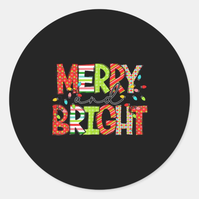 Merry And Bright Christmas Women Girls Kids Toddle Classic Round Sticker (Front)