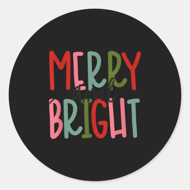Merry And Bright Christmas Women Girls Kids Toddle Classic Round Sticker (Front)