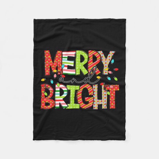 Merry And Bright Christmas Women Girls Kids Toddle Fleece Blanket (Front)