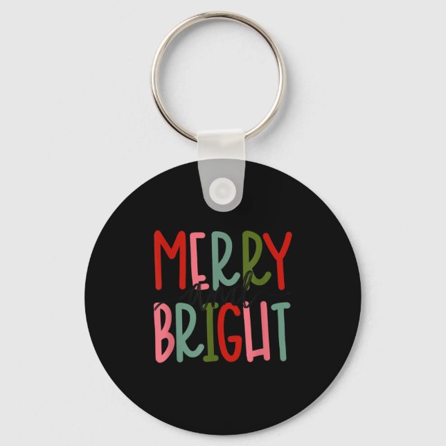 Merry And Bright Christmas Women Girls Kids Toddle Key Ring (Front)