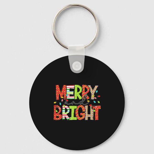 Merry And Bright Christmas Women Girls Kids Toddle Key Ring (Front)