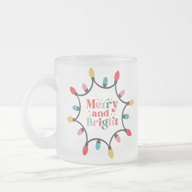 Merry and bright chritmas light   frosted glass coffee mug (Left)