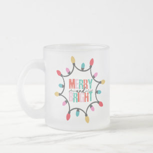 Merry and bright chritmas light frosted glass coffee mug