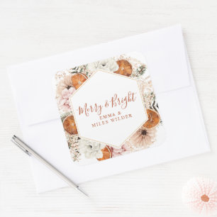 Merry And Bright Citrus Pine Holiday Floral Square Sticker