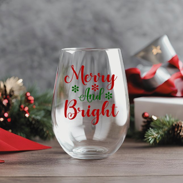 Merry And Bright Classic Christmas Holiday Stemless Wine Glass (Merry And Bright Classic Christmas Holiday Stemless Wine Glass)