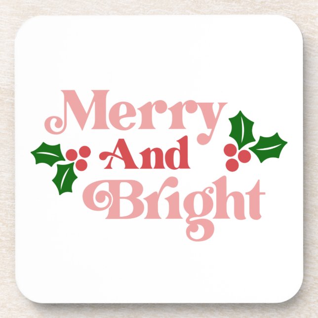 Merry and Bright - Classic Holiday Typography Coaster (Front)