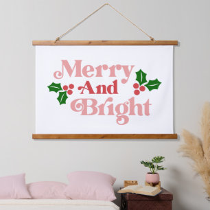 Merry and Bright - Classic Holiday Typography Hanging Tapestry