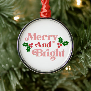 Merry and Bright - Classic Holiday Typography Metal Tree Decoration