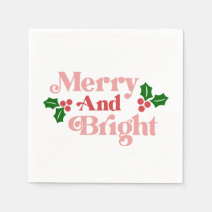 Merry and Bright - Classic Holiday Typography Napkin