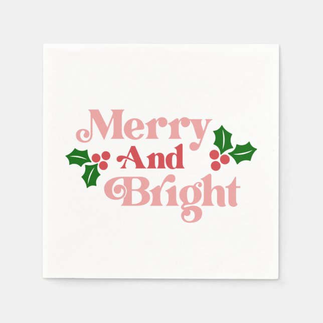 Merry and Bright - Classic Holiday Typography Napkin (Front)