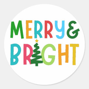 MERRY AND BRIGHT CLASSIC ROUND STICKER