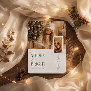 Merry and Bright Clean Dual Photo Christmas Holiday Card
