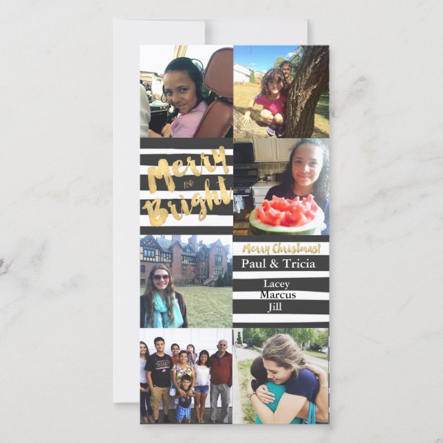 Merry and Bright Collage Photo Holiday Card (Front)
