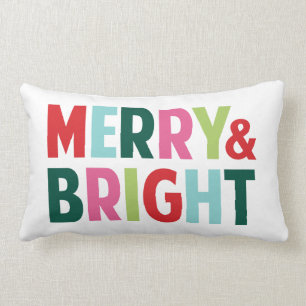 Merry and Bright Colorful Christmas Throw Pillow