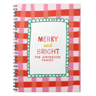 Merry and Bright Colorful Gingham custom name Notebook