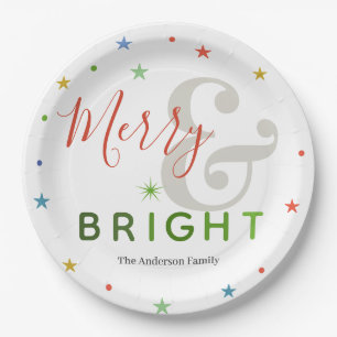 Merry and Bright Colourful Christmas Paper Plate