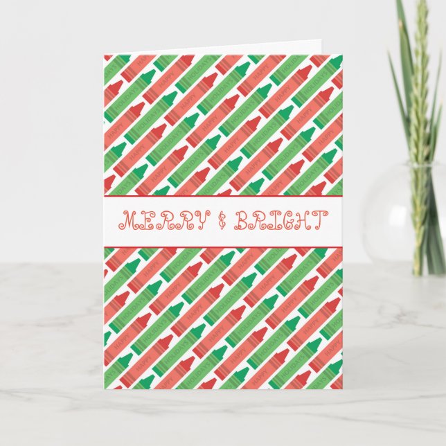 Merry And Bright Colourful Crayon Holiday Card (Front)