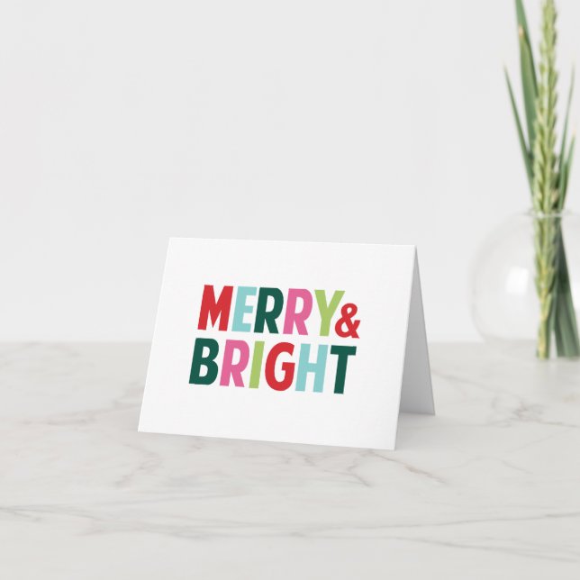 Merry and Bright Colourful Folded Holiday Card (Front)