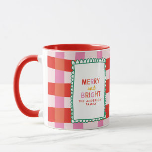 Merry and Bright Colourful Gingham custom name Mug