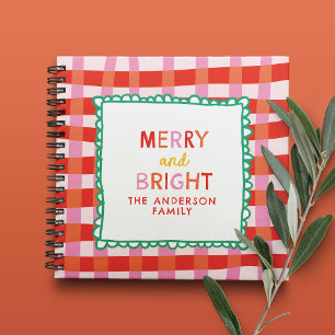 Merry and Bright Colourful Gingham custom name Notebook