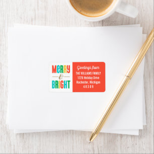 Merry and Bright Colourful Gold Holiday Address Label