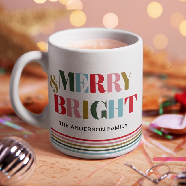 Merry and Bright Colourful Retro Family Gift  Two-Tone Coffee Mug (Creator Uploaded)