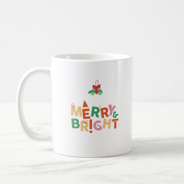 Merry and Bright Colourful Retro Typography 2 Coffee Mug (Left)