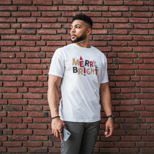Merry and Bright Colourful Retro Typography T-Shirt