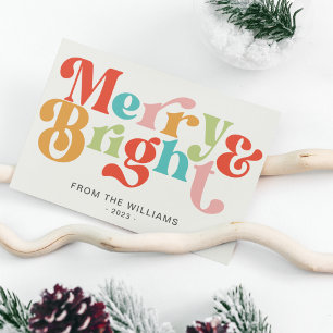 Merry And Bright Colourful Retro Vibes Christmas Holiday Postcard