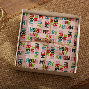 Merry and Bright Colourful Typography  Wrapping Paper Sheet
