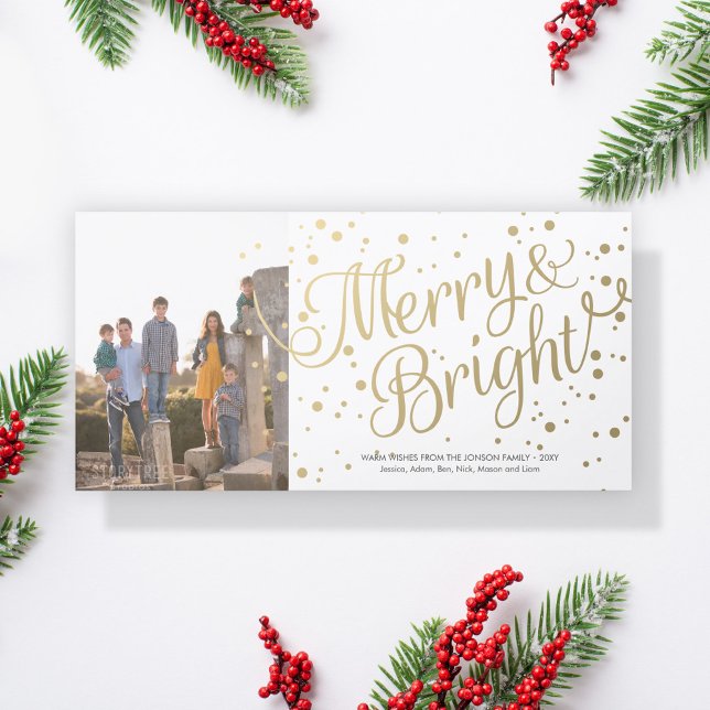 Merry and Bright Confetti Photo Card Light White (Creator Uploaded)