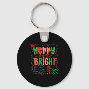 Merry And Bright Coquette Bow Christmas Tree Women Key Ring