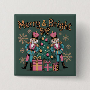 Merry and Bright Coquette Nutcracker Leopard Xmas 15 Cm Square Badge
