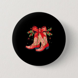 Merry And Bright Cowgirl Boot Christmas Western Co 6 Cm Round Badge