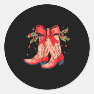Merry And Bright Cowgirl Boot Christmas Western Co Classic Round Sticker