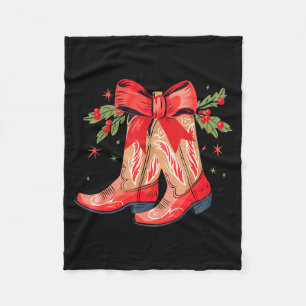 Merry And Bright Cowgirl Boot Christmas Western Co Fleece Blanket