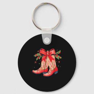 Merry And Bright Cowgirl Boot Christmas Western Co Key Ring