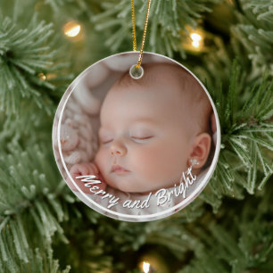 Merry and Bright Custom Baby Photo Ceramic Tree Decoration