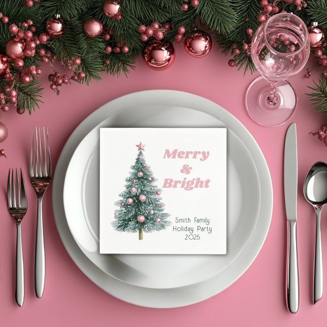 Merry and Bright Custom Holiday Tree Napkin (Creator Uploaded)