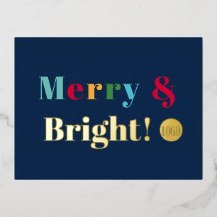 Merry and bright Custom Logo Blue Creative Design Foil Holiday Postcard