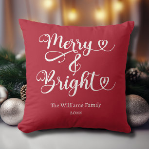 Merry and Bright Custom Red Christmas Cushion