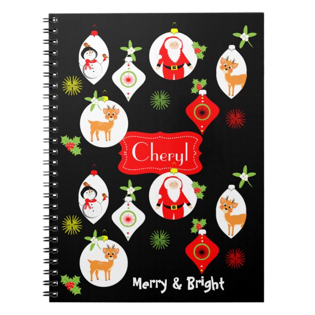 Merry and Bright Cute Christmas Themed Graphic Notebook (Front)