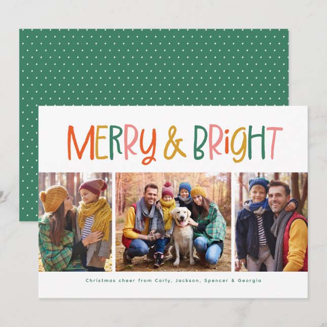 Merry and bright cute fun colourful Christmas phot Holiday Card (Front/Back)