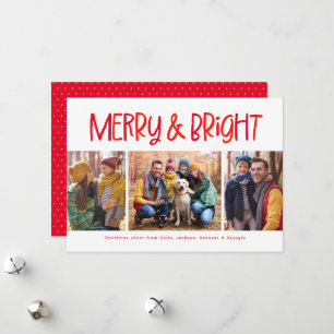 Merry and bright cute fun red Christmas 3 photo Holiday Card
