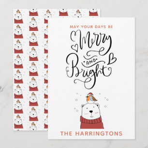 Merry And Bright Cute Polar Bear Christmas  Holida Holiday Card