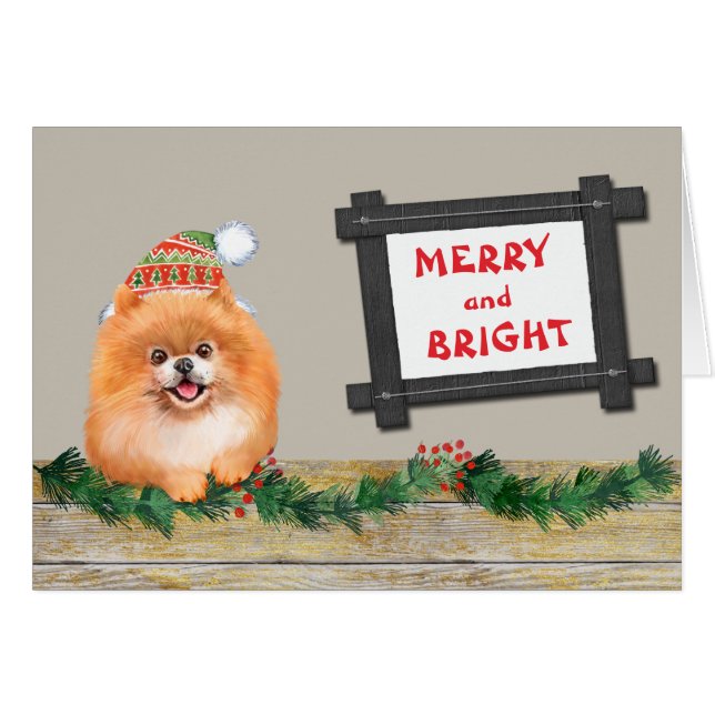 Merry and Bright Cute Pomeranian Dog Christmas (Front Horizontal)