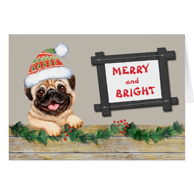 Merry and Bright Cute Pug Dog Christmas (Front Horizontal)
