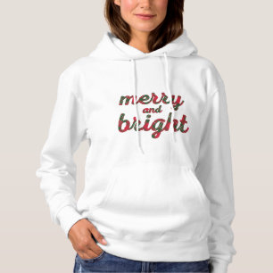 Merry and Bright - cute red green tartan script  Hoodie