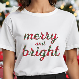 Merry and Bright - cute red green tartan script T-Shirt