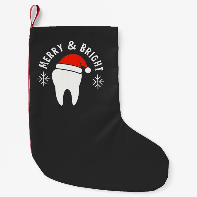 Merry and Bright Dental Dentist Christmas   Small Christmas Stocking (Front)